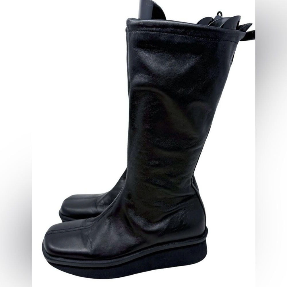 Vintage Y2K Nine West Black Leather Square Toe Platform Boots Women's Size 8 - Picture 3 of 9